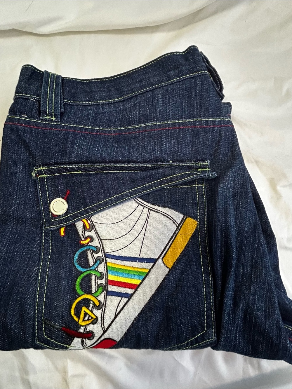 Vintage Coogi Y2K Baggy Denim Jeans with Rainbow Sneaker Embroidery - 40x34